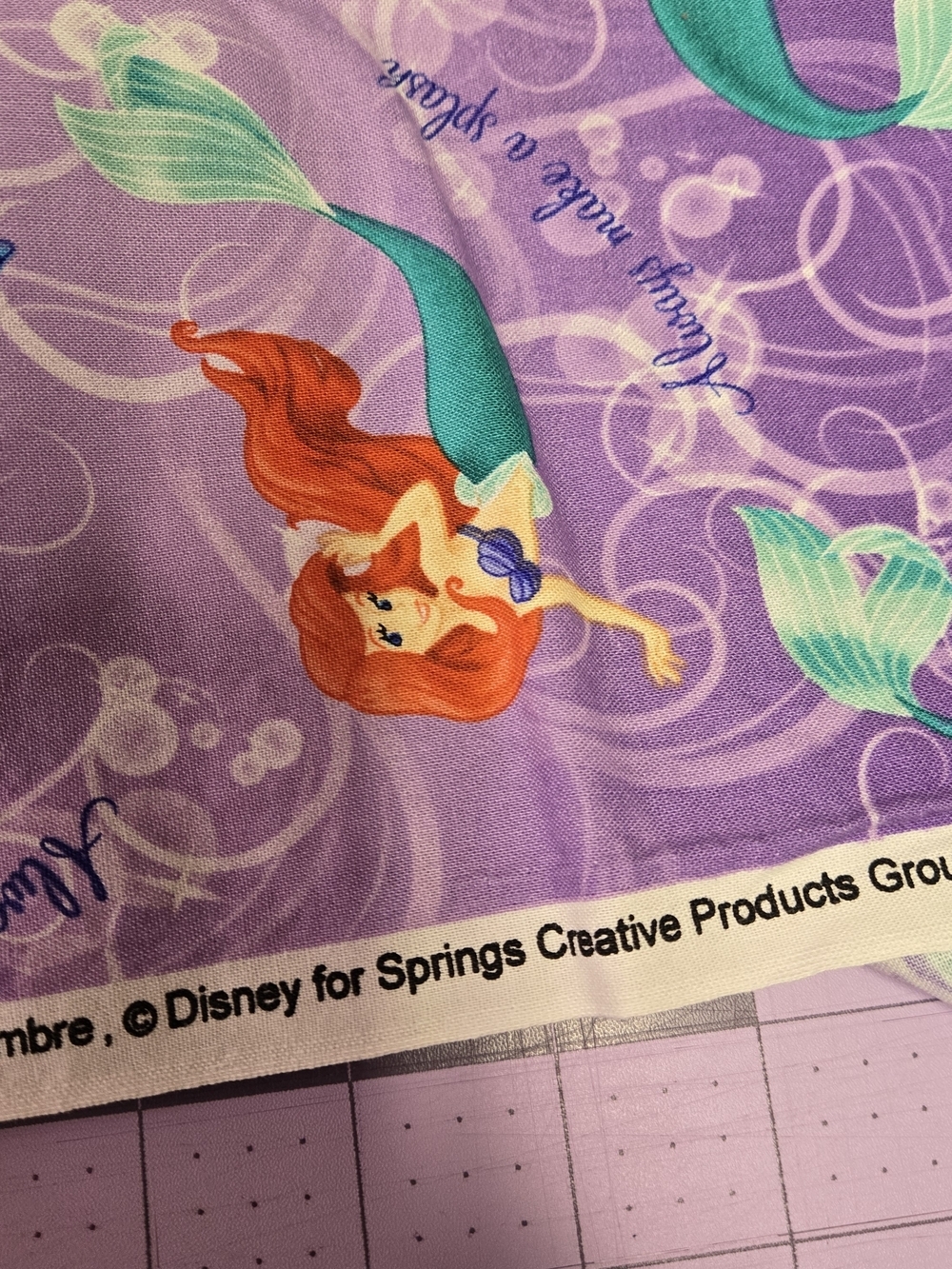 Disney Ariel Always Make a Splash Purple Ombre Cotton Fabric 2 Yards 20" - Picture 4 of 7